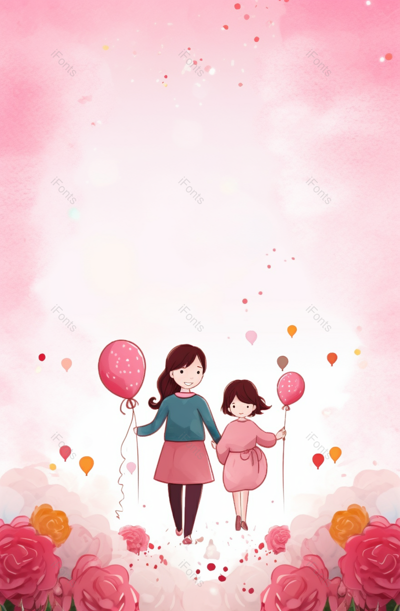 粉色插画手绘母女母亲节背景图,插画/手绘图,插画/手绘图库,插画/手绘图下载,插画/手绘